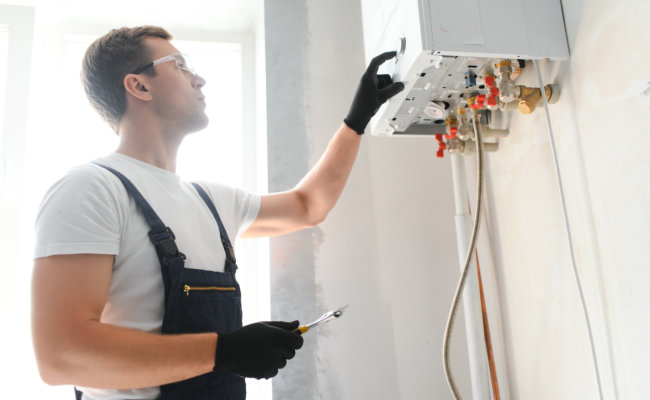 man repairing the boiler